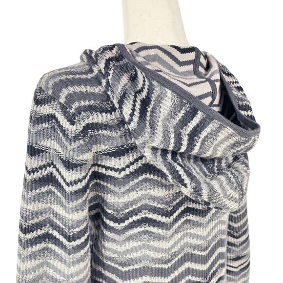 PRANA Meryl Hooded Long-Sleeve Sweater Dress in Coal Gray Chevron Stripe Size M - Picture 8 of 10